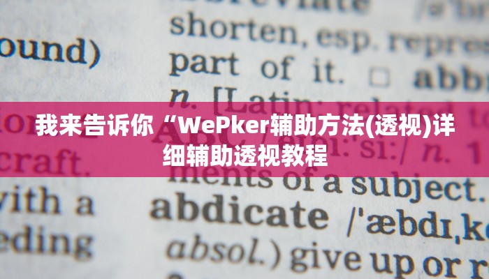 我来告诉你“WePker辅助方法(透视)详细辅助透视教程