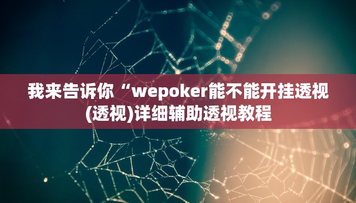 我来告诉你“wepoker能不能开挂透视(透视)详细辅助透视教程