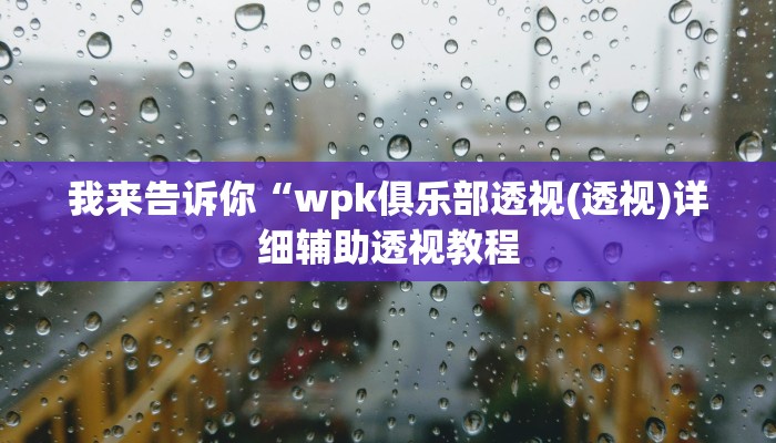 我来告诉你“wpk俱乐部透视(透视)详细辅助透视教程