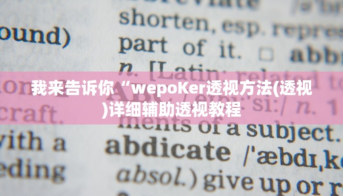 我来告诉你“wepoKer透视方法(透视)详细辅助透视教程